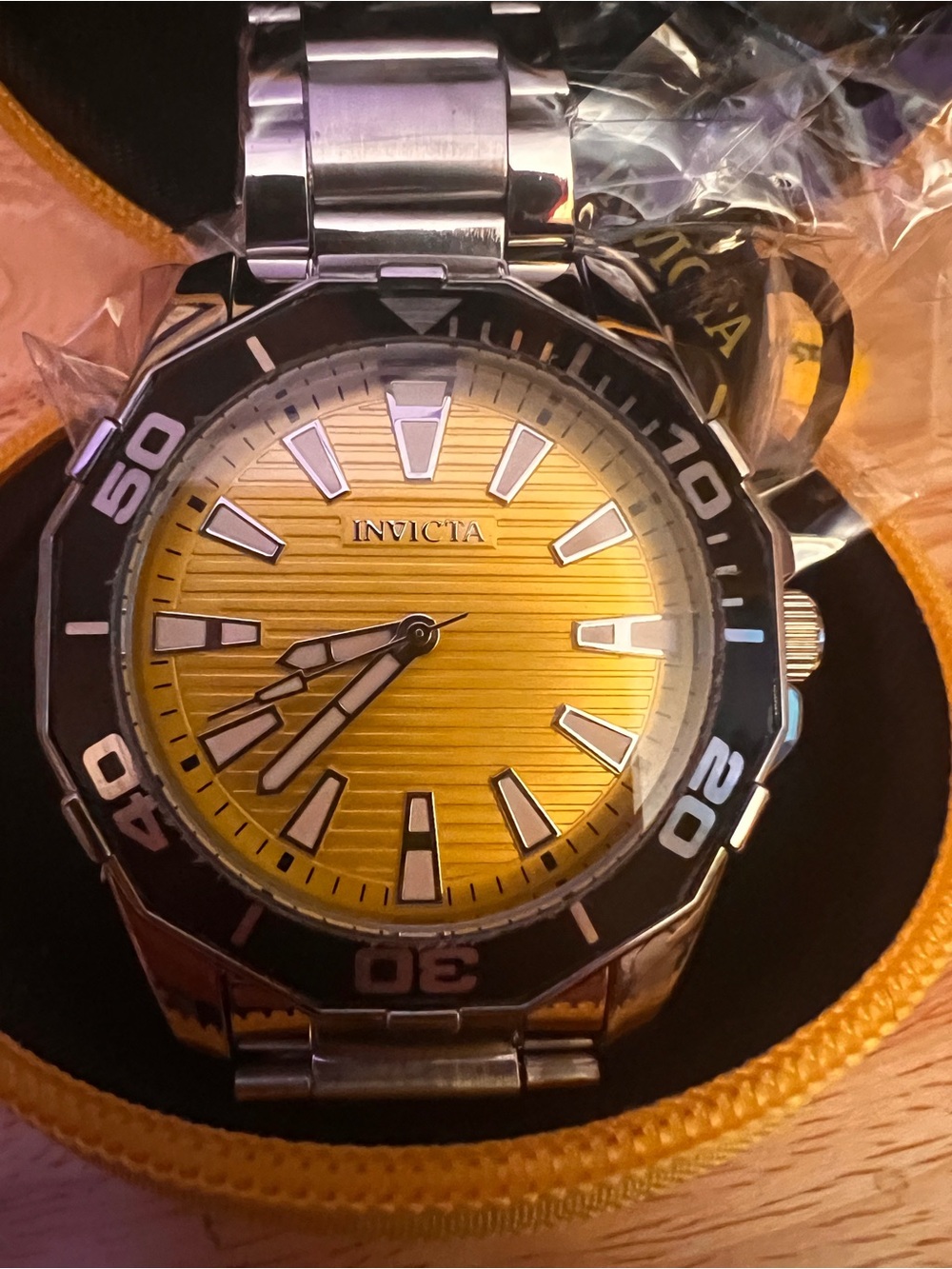 Invicta Men's Stainless Steel Watch - Bright Yellow Dial with Black Bezel